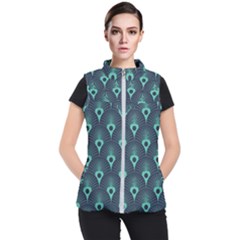 Blue,teal,peacock Pattern,art Deco Women s Puffer Vest by NouveauDesign