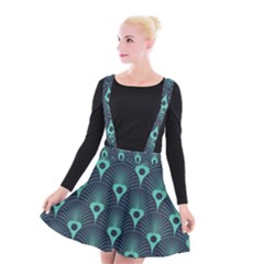 Blue,teal,peacock Pattern,art Deco Suspender Skater Skirt by NouveauDesign