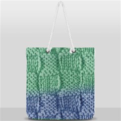 Knitted Wool Square Blue Green Full Print Rope Handle Tote (large) by snowwhitegirl