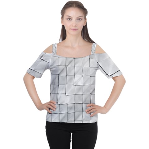 Silver Grid Pattern Cutout Shoulder Tee by dflcprints