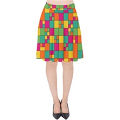Squares Abstract Background Abstract Velvet High Waist Skirt by Nexatart