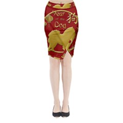 Year Of The Dog - Chinese New Year Midi Wrap Pencil Skirt by Valentinaart