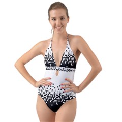 Flat Tech Camouflage White And Black Halter Cut-out One Piece Swimsuit by jumpercat