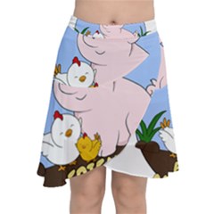 Friends Not Food - Cute Pig And Chicken Chiffon Wrap by Valentinaart