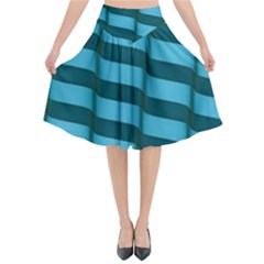 Curtain Stripped Blue Creative Flared Midi Skirt by Nexatart