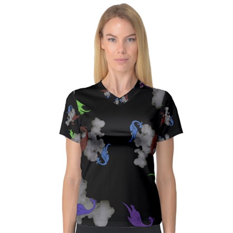 Dragons And Clouds V-neck Sport Mesh Tee by CosmicEsoteric