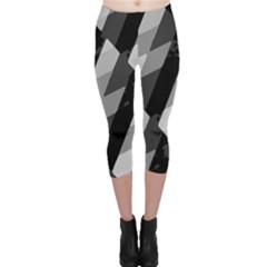 Black And White Grunge Striped Pattern Capri Leggings  by dflcprints