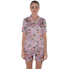 Violet Chevron Rose Satin Short Sleeve Pyjamas Set by snowwhitegirl