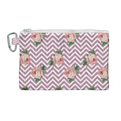 Violet Chevron Rose Canvas Cosmetic Bag (large) by snowwhitegirl