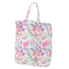 Purple And Pink Cute Floral Pattern Giant Grocery Zipper Tote by paulaoliveiradesign