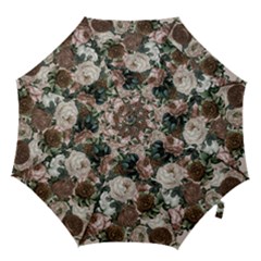 Rose Bushes Brown Hook Handle Umbrellas (small) by snowwhitegirl