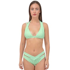    Classic Mint Green & White Herringbone Pattern Double Strap Halter Bikini Set by PodArtist