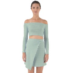 Shamrock 2-tone Green On White St Patrick’s Day Clover Off Shoulder Top With Skirt Set by PodArtist