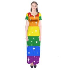 Sparkly Rainbow Flag Short Sleeve Maxi Dress by Valentinaart