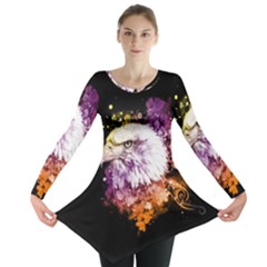 Awesome Eagle With Flowers Long Sleeve Tunic  by FantasyWorld7
