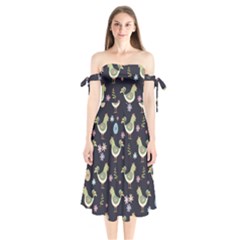 Easter Pattern Shoulder Tie Bardot Midi Dress by Valentinaart