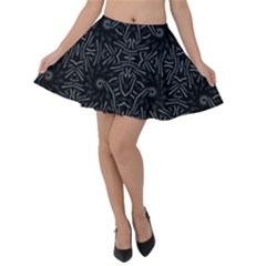 Dark Ethnic Sharp Pattern Velvet Skater Skirt by dflcprints