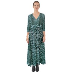 Turquoise Leopard Print Button Up Boho Maxi Dress by CasaDiModa
