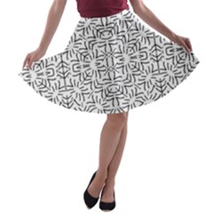 Black And White Ethnic Geometric Pattern A-line Skater Skirt by dflcprints