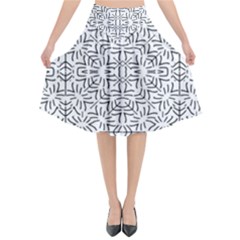 Black And White Ethnic Geometric Pattern Flared Midi Skirt by dflcprints