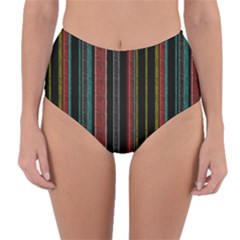 Multicolored Dark Stripes Pattern Reversible High-waist Bikini Bottoms by dflcprints