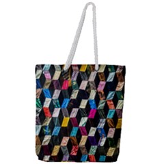 Abstract Multicolor Cubes 3d Quilt Fabric Full Print Rope Handle Tote (large) by Sapixe