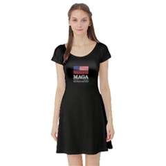 Maga Make America Great Again With Us Flag On Black Short Sleeve Skater Dress by snek