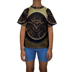 Abstract Steampunk Textures Golden Kids  Short Sleeve Swimwear by Sapixe