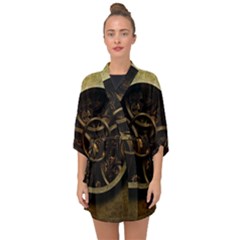 Abstract Steampunk Textures Golden Half Sleeve Chiffon Kimono by Sapixe