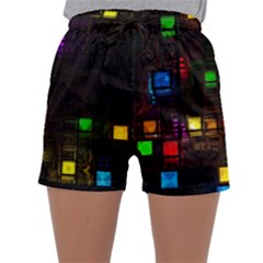 Abstract 3d Cg Digital Art Colors Cubes Square Shapes Pattern Dark Sleepwear Shorts by Sapixe