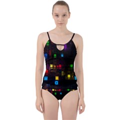 Abstract 3d Cg Digital Art Colors Cubes Square Shapes Pattern Dark Cut Out Top Tankini Set by Sapixe