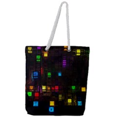 Abstract 3d Cg Digital Art Colors Cubes Square Shapes Pattern Dark Full Print Rope Handle Tote (large) by Sapixe