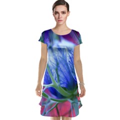Blue Flowers With Thorns Cap Sleeve Nightdress by Sapixe