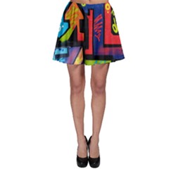 Urban Graffiti Movie Theme Productor Colorful Abstract Arrows Skater Skirt by genx