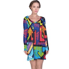 Urban Graffiti Movie Theme Productor Colorful Abstract Arrows Long Sleeve Nightdress by genx