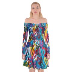 Graffiti Hearts Street Art Spray Paint Rad Off Shoulder Skater Dress by genx