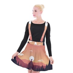 Design Art Hill Hut Landscape Suspender Skater Skirt by Nexatart