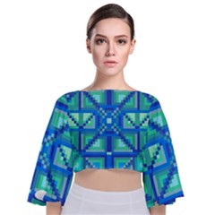 Grid Geometric Pattern Colorful Tie Back Butterfly Sleeve Chiffon Top by Sapixe
