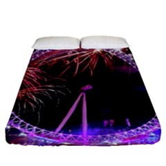 Happy New Year Clock Time Fireworks Pictures Fitted Sheet (queen Size) by Sapixe