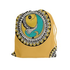 Madhubani Fish Indian Ethnic Pattern Drawstring Pouches (extra Large) by Sapixe