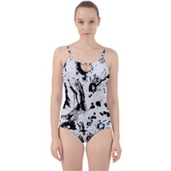 Pattern Color Painting Dab Black Cut Out Top Tankini Set by Sapixe