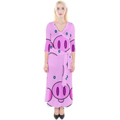 Pink Pig Christmas Xmas Stuffed Animal Quarter Sleeve Wrap Maxi Dress by Sapixe