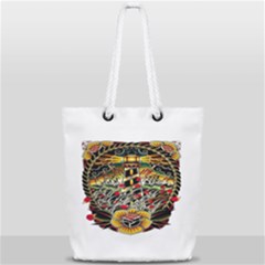 Tattoo Art Print Traditional Artwork Lighthouse Wave Full Print Rope Handle Tote (small) by Sapixe