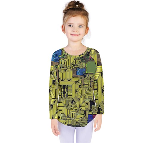 Technology Circuit Board Kids  Long Sleeve Tee by Sapixe