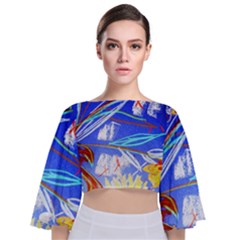 Dscf1385 - Sunflowers In Ceramic Jur Tie Back Butterfly Sleeve Chiffon Top by bestdesignintheworld