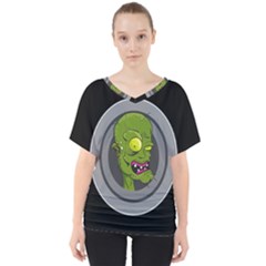 Zombie Pictured Illustration V-neck Dolman Drape Top by Sapixe