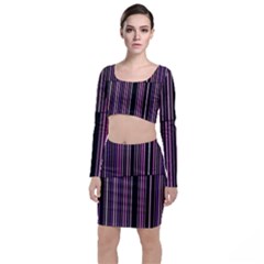 Shades Of Pink And Black Striped Pattern Long Sleeve Crop Top & Bodycon Skirt Set by yoursparklingshop