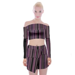 Shades Of Pink And Black Striped Pattern Off Shoulder Top With Mini Skirt Set by yoursparklingshop