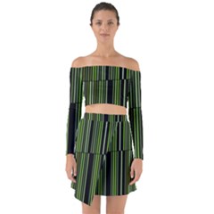 Shades Of Green Stripes Striped Pattern Off Shoulder Top With Skirt Set by yoursparklingshop