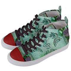 Music, Decorative Clef With Floral Elements Women s Mid-top Canvas Sneakers by FantasyWorld7